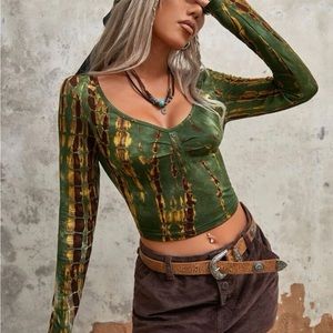 SHEIN ICON Tie Dye Crop Tee Green Large